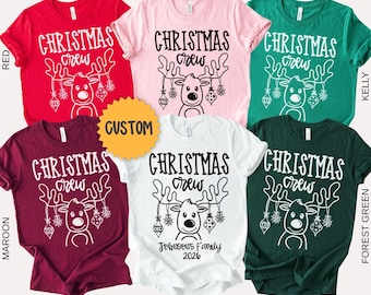 Custom Family Christmas Crew Shirts, Personalized Matching Family Christmas Shirts, Reindeer Holiday Party Tees Group Xmas Tees