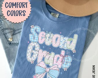 Comfort Colors® Second Grade Teacher Shirt, 2nd Grade Teacher Shirts, Floral Teacher Shirt Coquette Bow, Second Grade Teacher Team Shirts