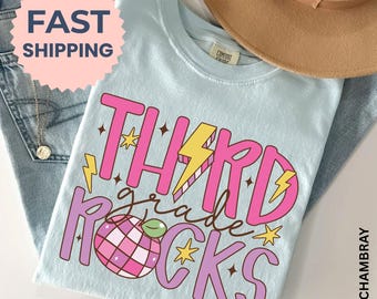 Third Grade Teacher Shirt, Comfort Colors® 3rd Grade Shirt, Retro Teacher Shirt Third Grade Rocks Teacher Back to School Shirts,Teacher Gift