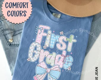 Comfort Colors® 1st Grade Teacher Shirt, First Grade Teacher Shirts, Teacher Shirt Coquette Bow First Grade Teacher Team Shirts Teacher Gift