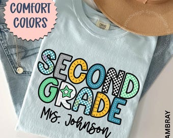Personalized Second Grade Teacher Shirt Comfort Colors 2nd Grade Teacher Shirt Custom Teacher Shirt, Second Grade Teacher Team Shirts