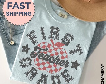 Retro First Grade Teacher Shirt, 1st Grade Teacher Tee, First Day of School Matching TShirt, New Teacher Gift, Teacher Squad, Vintage