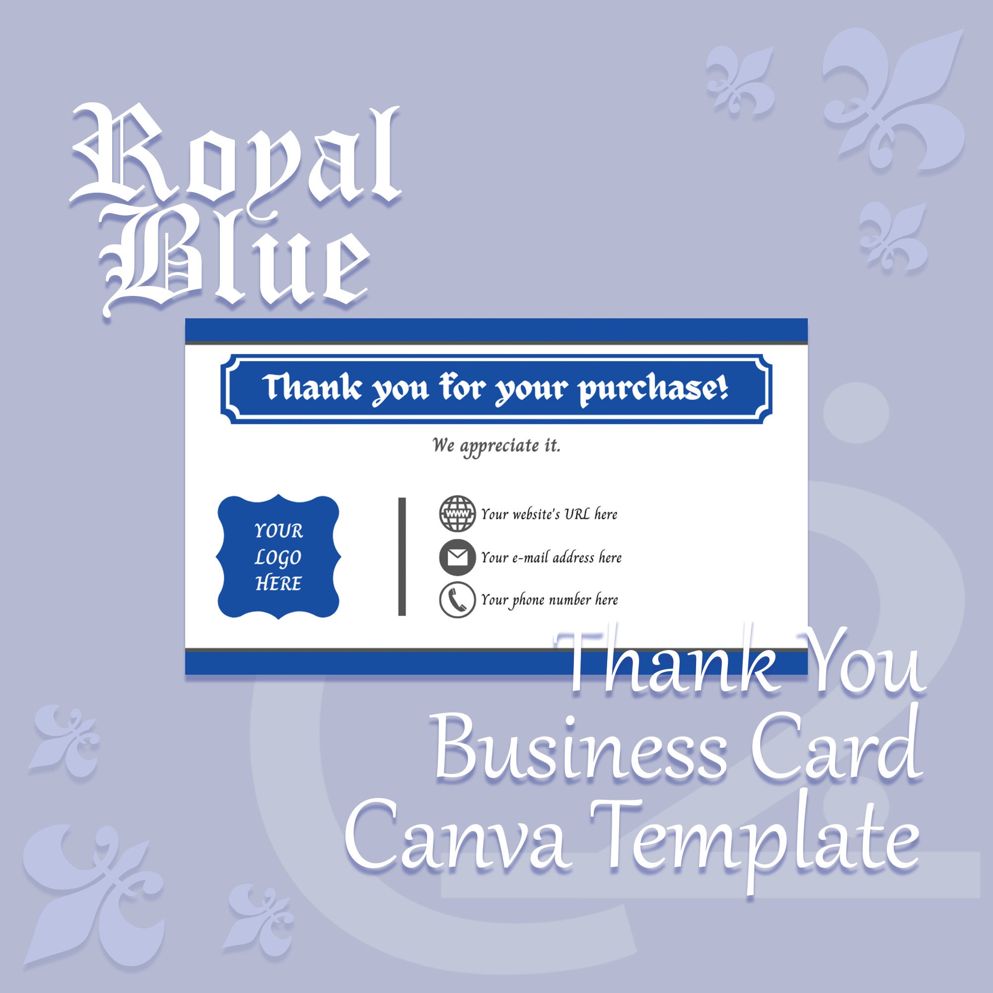 Royal Blue - Thank You Business Card Canva Template - 3.5 X 2 Inch ...