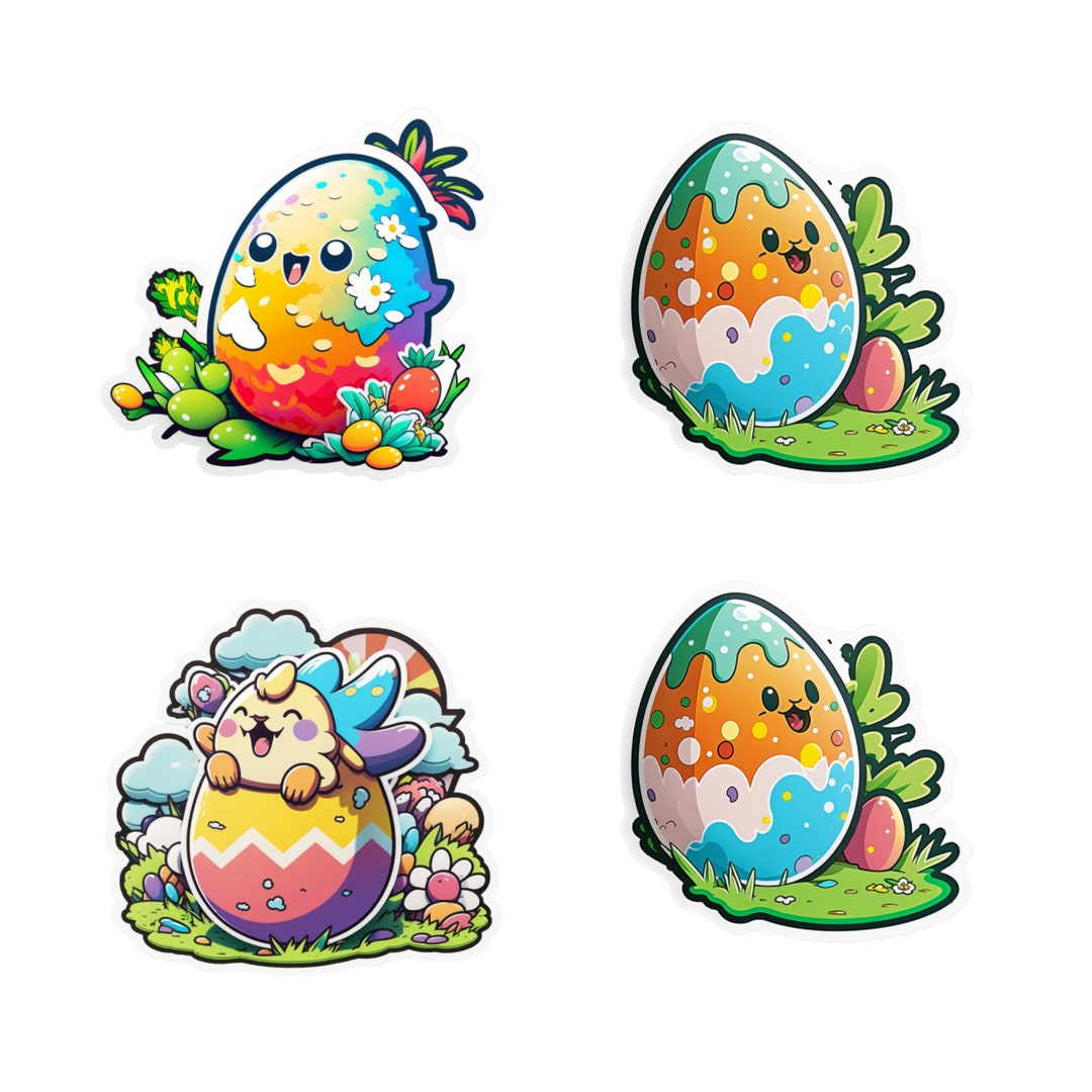 Easter Egg Cartoon Sticker Digital PNG File for Instant Download Cute