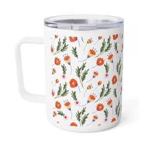 Bright Wildflowers Insulated Coffee Mug, 10oz, Roses Metal Travel Cup with Lid