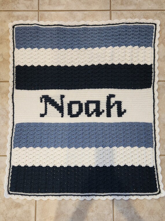 Infant Size Personalized Custom Made Crochet Baby Name Blanket in Shades of Blue Etsy Canada