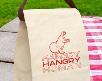 Hangry Hangry Human - Hippo Canvas Lunch Bag With Strap