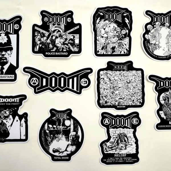 Doom Inspired Sticker Packs (10 Stickers) Hardcore Crust Punk Band