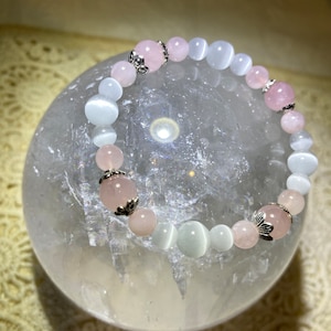 Rose Quartz + Cat’s Eye Bracelet 6.5“