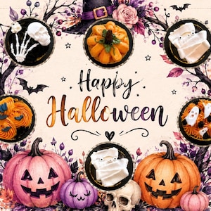 Halloween Cupcake Box Insert Template | Halloween Wreath 1 Design| Printable PDF | US, Uk & Australia Sizes