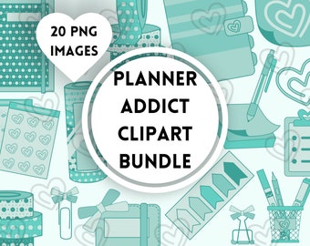 Mint Planner Clipart Bundle, Mint Pen Clipart, Planner PNG Bundle, Planner Girl PNG Clipart, Mint Diary Clipart, Printable Planner Icons