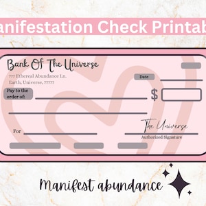 Money Manifestation Check Printable, Vision Board Instant Download PDF, Abundance Manifesting Printable, Law of Attraction Check Insert