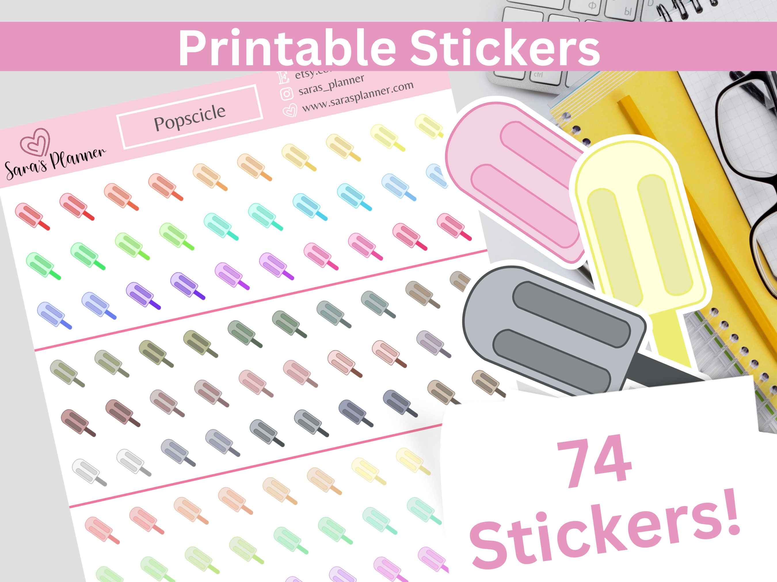 Popscile Sticker Charters Printable Popsicle Planner Stickers, Instant Download Functional ...