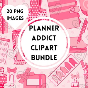 Pink Planner Clipart Bundle, Pink Pen Clipart, Planner PNG Bundle, Planner Girl PNG Clipart, Pink Diary Clipart, Printable Planner Icons