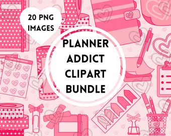 Pink Planner Clipart Bundle, Pink Pen Clipart, Planner PNG Bundle, Planner Girl PNG Clipart, Pink Diary Clipart, Printable Planner Icons