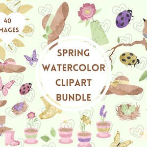 Spring Watercolor Clipart Bundle PNG/SVG, Spring Flowers PNG, Watercolor Butterfly Clipart, Spring Digital Download, Floral Daisy Clipart,