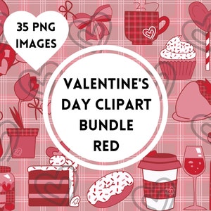 Valentine's Day PNG Clipart Bundle, Valentine's Sweets Clipart, Heart Instant Download, Red Plaid Hearts, High Resolution PNG, Cute Love
