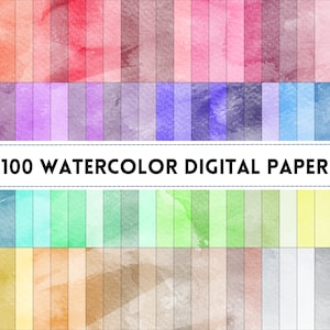 Bright Watercolor Digital Paper Pack, 100 Pieces Pastel Watercolor Background Digital Download, Rainbow Watercolor Digital Scrapbook Paper