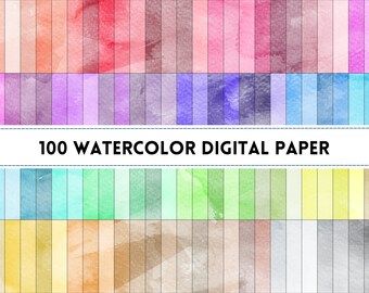 Helder aquarel digitaal papierpakket, 100 stuks pastel aquarel achtergrond digitale download, regenboog aquarel digitaal plakboekpapier