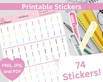 Highlighter Printable Stickers, Pen Doodle Instant Download PDF, PNG, JPG, Stationery Planner Sticker, Bullet Journal, Cut Files Included