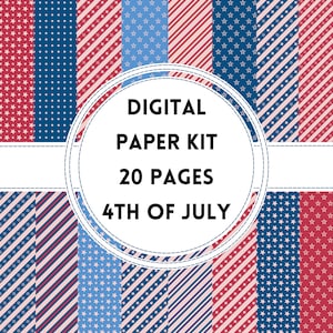4th of July Digital Paper Bundle, Stars and Stripes Seamless Pattern, Independence Day Scrapbook Paper, Red White & Blue Digital Paper Pack