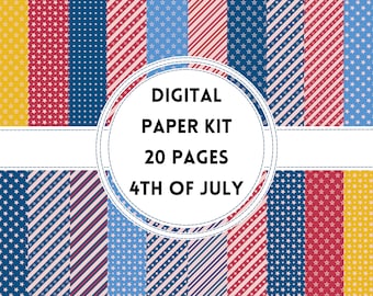 4th of July Digital Paper Bundle, Stars and Stripes Seamless Pattern, Independence Day Scrapbook Paper, Red White & Blue Digital Paper Pack