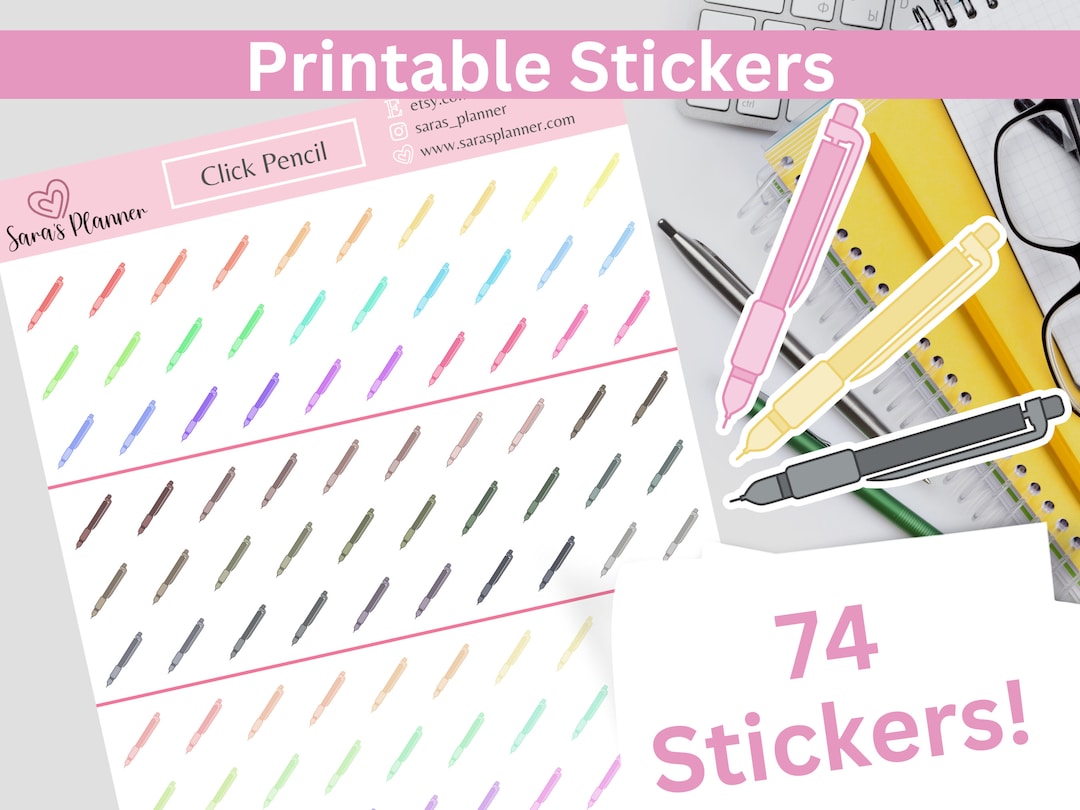 Click Label Sticker Printable Click Pencil Stickers, Instant Download Functional Planner ...