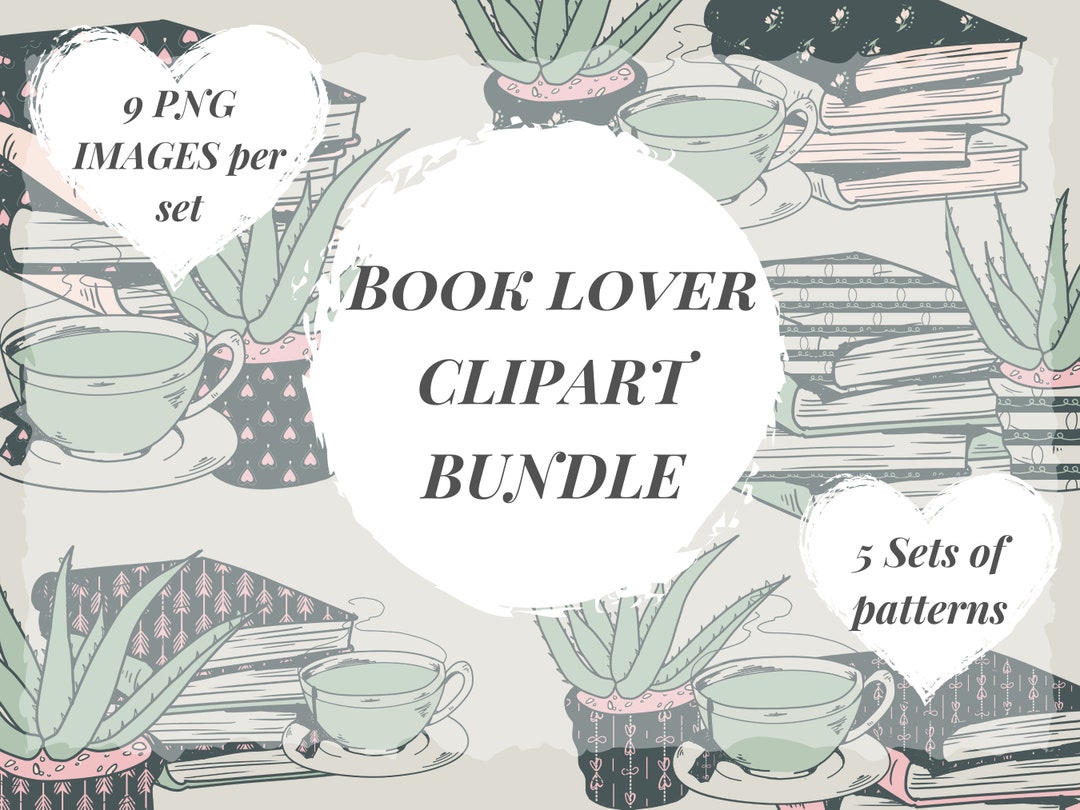 Book Lovers Clipart, Green, Digital Download, Handmade, Pattern ...