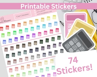 Afdrukbare Cute Calculator Planner Stickers, Instant Download Functional Planner Stickers, Multicolor Calculator Doodle ECLP, Happy Planner