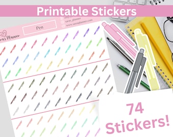 Printable Pen Planner Stickers, Instant Download Functional Planner Stickers, Multicolor Pen Doodle ECLP, Happy Planner, Cut Files