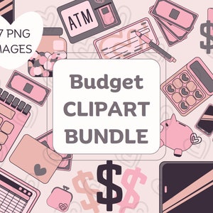 Pacchetto Clipart budget rosa, PNG carino denaro, Icona denaro SVG, Icone clipart finanziarie, PNG pianificazione budget, Clipart imbottitura contanti, Salvadanaio