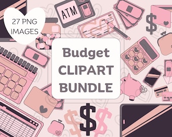 Pink Budget Clipart Bundle, Cute Money PNG, Money Icon SVG, Finance Clipart Icons, Budget Planning PNG, Cash Stuffing Clipart, Piggy Bank