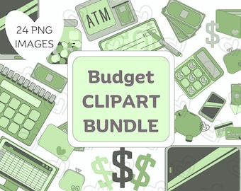 Green Budget Clipart Bundle, Cute Money PNG, Money Icon SVG, Finance Clipart Icons, Budget Planning PNG, Cash Stuffing Clipart, Piggy Bank