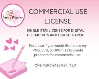 Commercial License For Digital Purchases - Sara's Planner Store, Applies to single clipart sets and digital paper sets