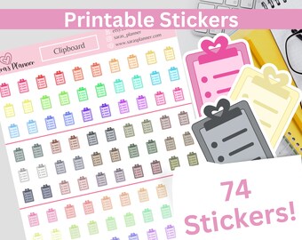 Printable Clipboard Planner Stickers, Instant Download Functional Planner Stickers, Multicolor Clipboard ECLP, Happy Planner, Cut Files