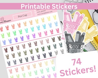 Printable Pen Cup Planner Stickers, Instant Download Functional Planner Stickers, Multicolor Pen Cup Doodle ECLP, Happy Planner, Cut Files