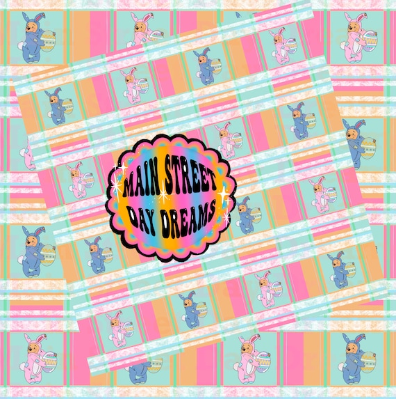 Rainbow Plaid Easter Pooh Seamless Pattern Download DIGITAL ONLY *