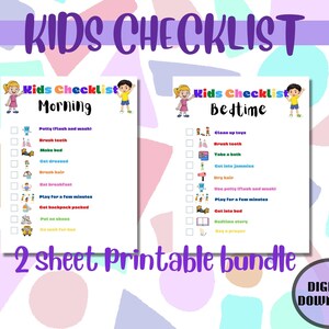 Kids checklist, routines, bedtime, morning, nighttime,