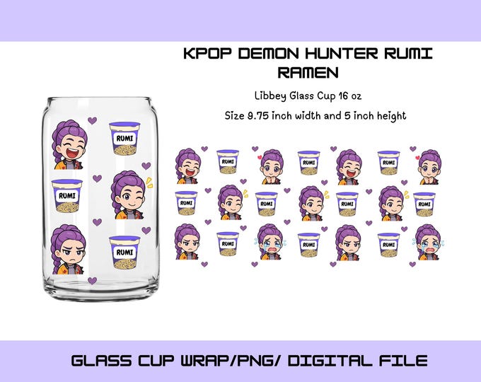 Mini Rumi Raman Printable KPOP Demon Hunter Rumi Ramen Cup Wrap PNG | Chibi Printable Glass Wrap ...