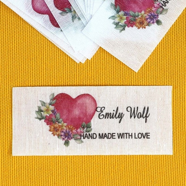 custom cotton labels cotton heart,labels for sewing,crochet labels,fold over labels,quilt labels,sew in labels,cotton labels,