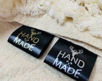 100 Custom Black Satin Clothing Labels: Gold or Silver Print