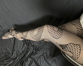 Collants résille noirs serpent, résille noire à motif serpent, collants serpent femme