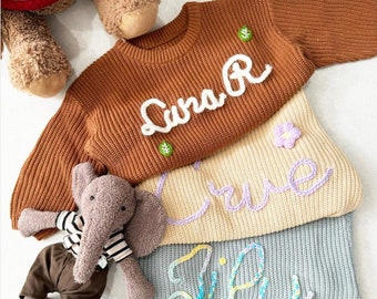 Benutzerdefinierte Hand gestickt Name Baby Pullover, personalisierte Baby Name Pullover, Baby Pullover mit Namen, Geburtstagsgeschenk für Baby Mädchen Jungen