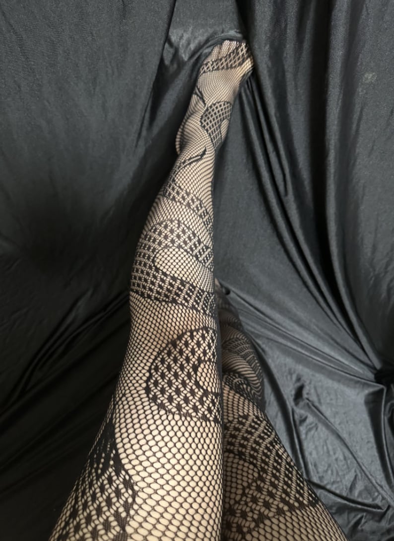 Black Snake fishnet tights,Snake Patterned Black Fishnets, Snake Tights Women image 3