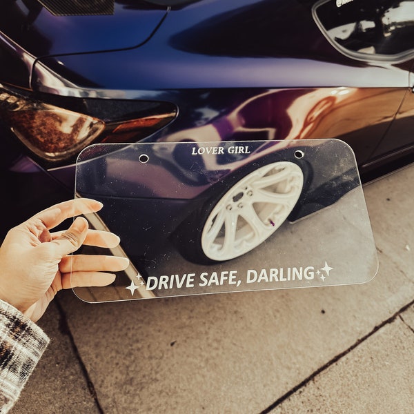 drive safe, darling vanity plate covers