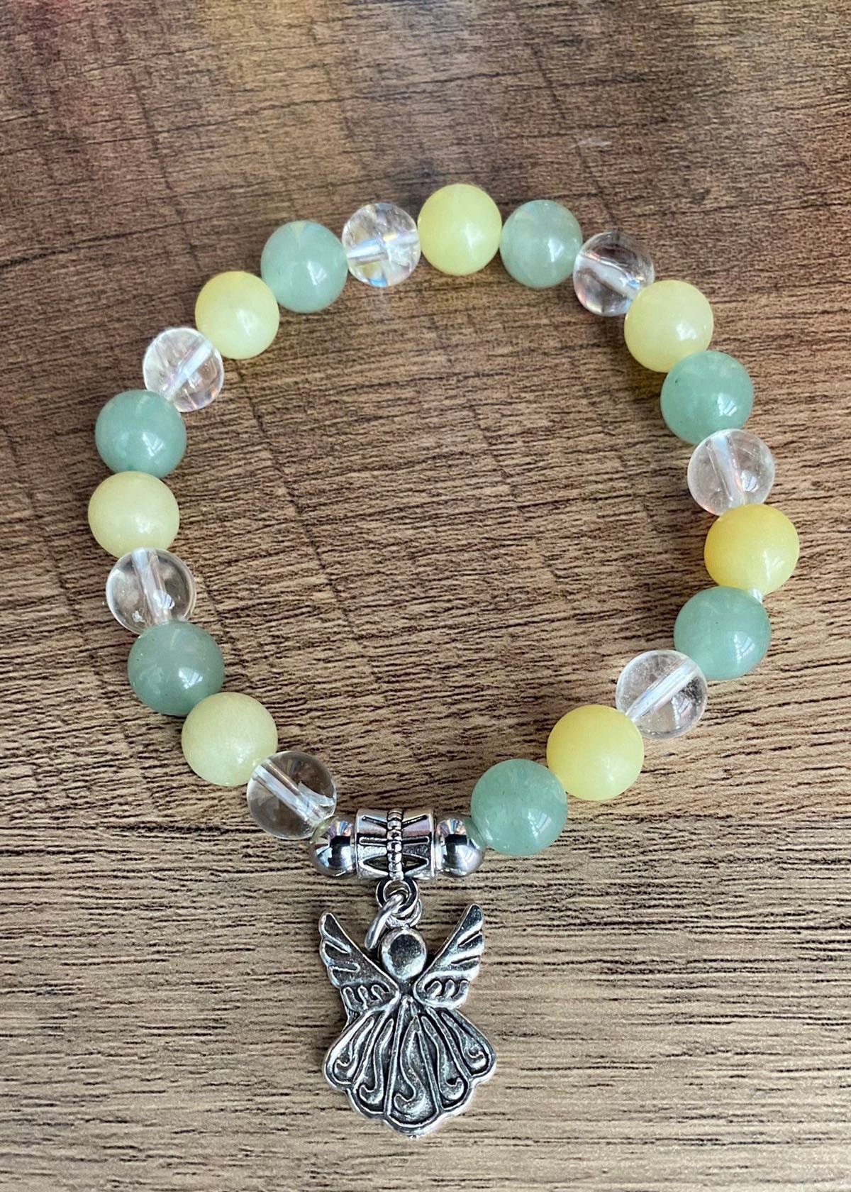 Bracciale Giada Avventurina Naturale Giallo Marrone Verde - 100% Pietra Viva Grado A - 8 Pollici