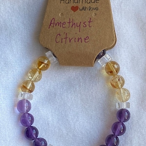 Amethyst and Citrine Bracelet, real crystals, 8mm beads