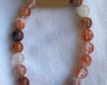 Fire Quartz Stretch Bracelet | Natural Hematoid Gemstone Beads | 8mm Handmade Crystal Jewelry