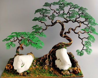 Handmade Aluminum Wire Tree of Life, Feng Shui Bonsai Decor (35cm/13.8")