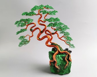 Handgefertigte Drahtskulptur, Bonsai Baum, Zen Dekoration (24 cm)